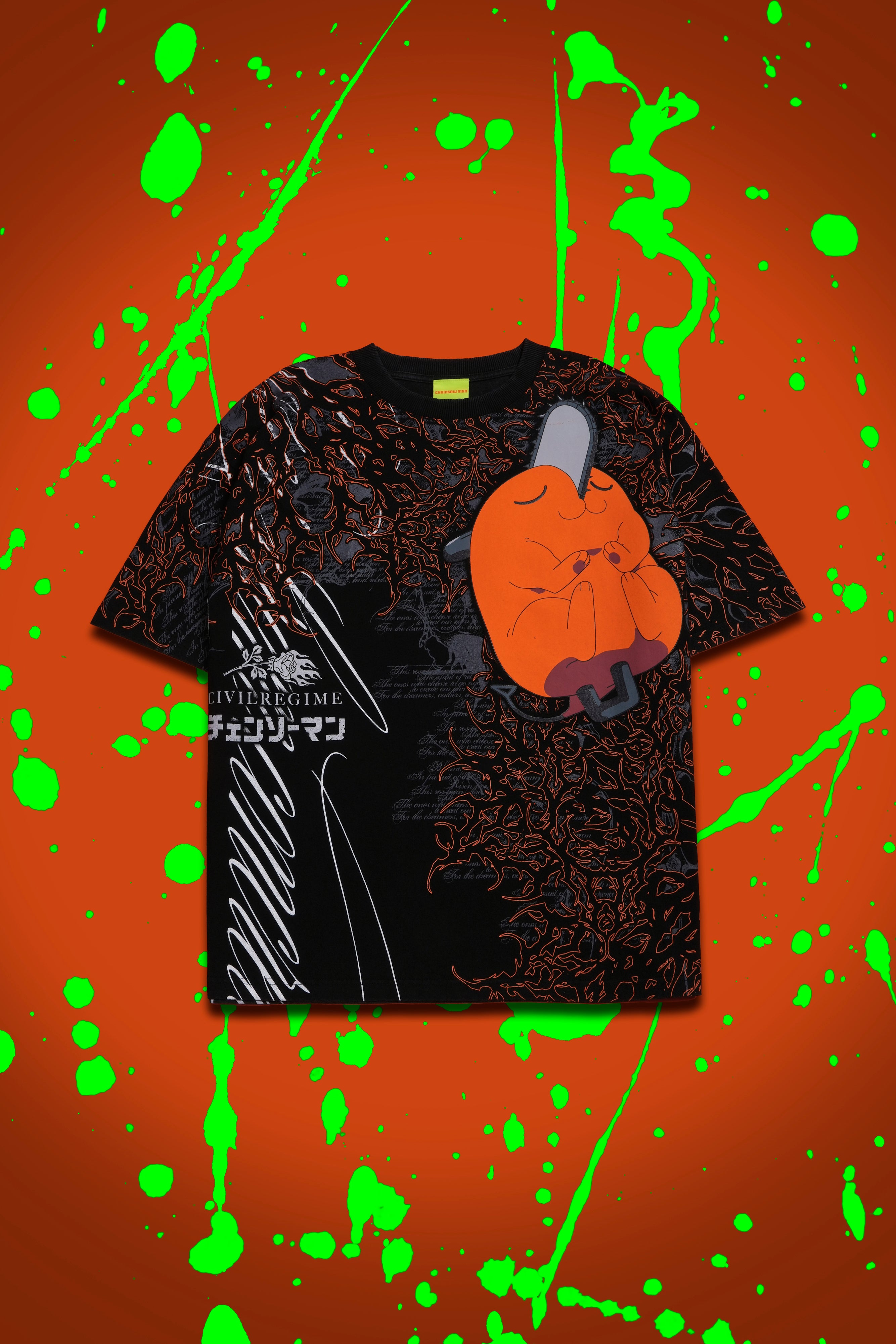 トップス BIO wear LAYERED OVERPRINTED TEE M Pochita 199X Oversized Tee in Vintage Black – Civil Regime