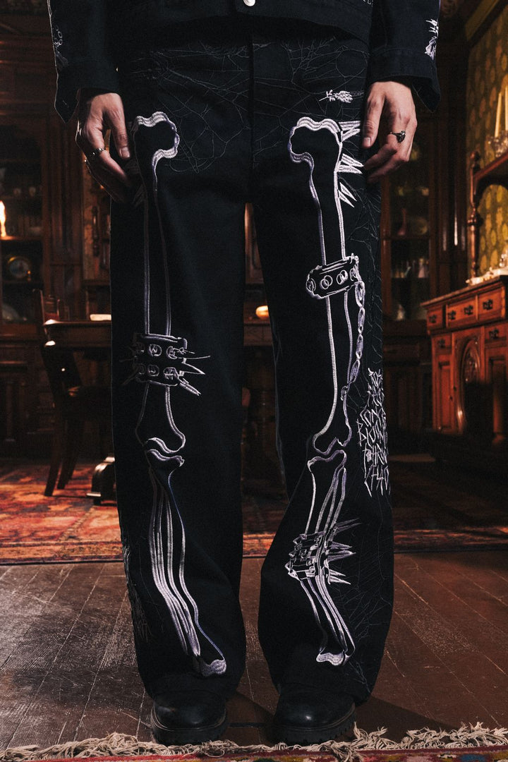 Rose Bones Raw Denim Jeans in Black