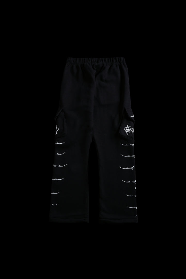 Civil Wide Leg Cargo Fleece Pants in Black