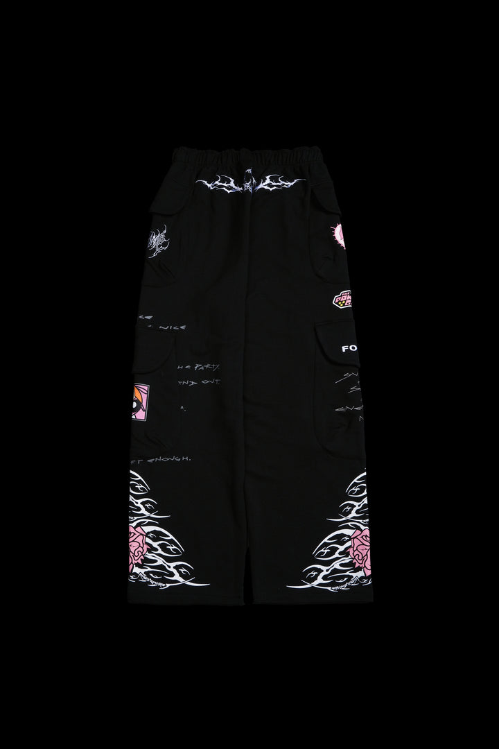 Bloom Blossom Vault Cargo Baggy Pants in Black