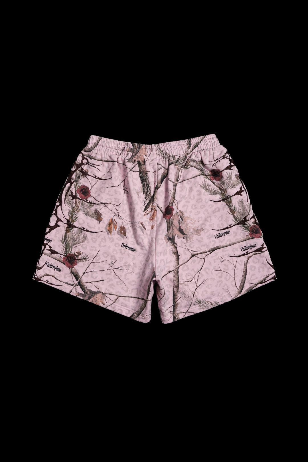 Core Brigade Baggy Shorts in Baby Pink Real Leopard Camo