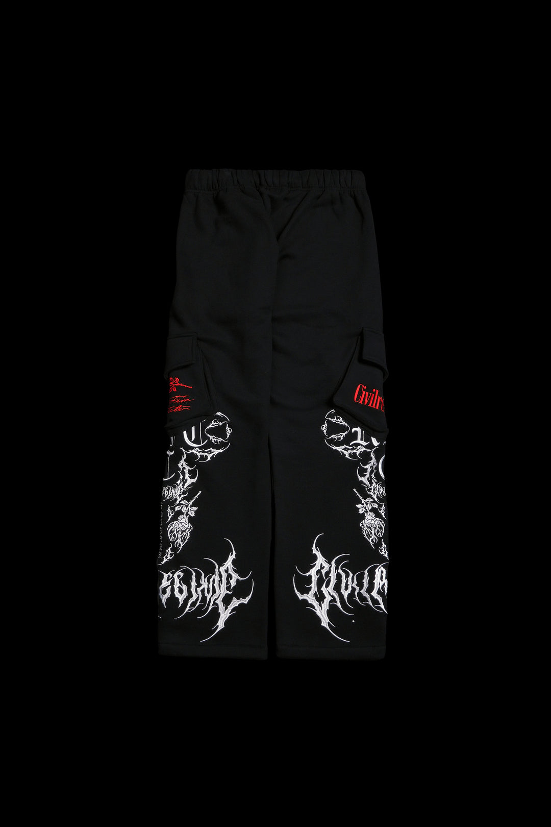 Chaos Regime Wide Leg Cargo Fleece Pants in Black
