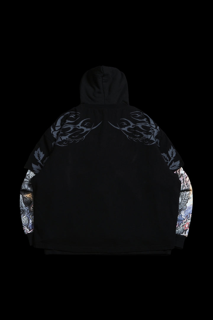 Monsters In Time Lex Double Layer Hoodie in Black/Black