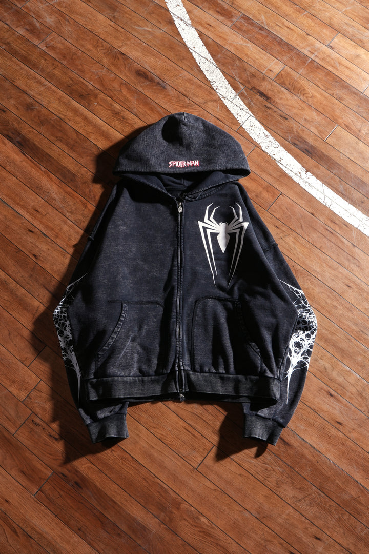Web Sling Civil Zip Up Hoodie in Vintage Black