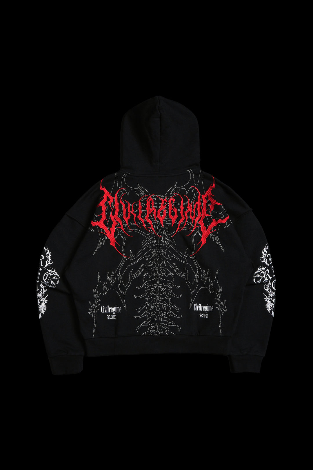 Surging Through The Blossoms Outliers Distressed Zip Up Hoodie in Black/Gray