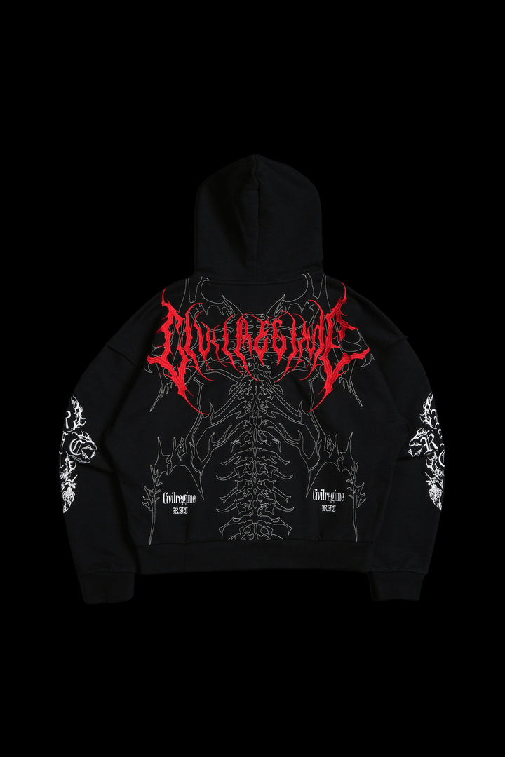 Surging Through The Blossoms Outliers Distressed Zip Up Hoodie in Black/Gray