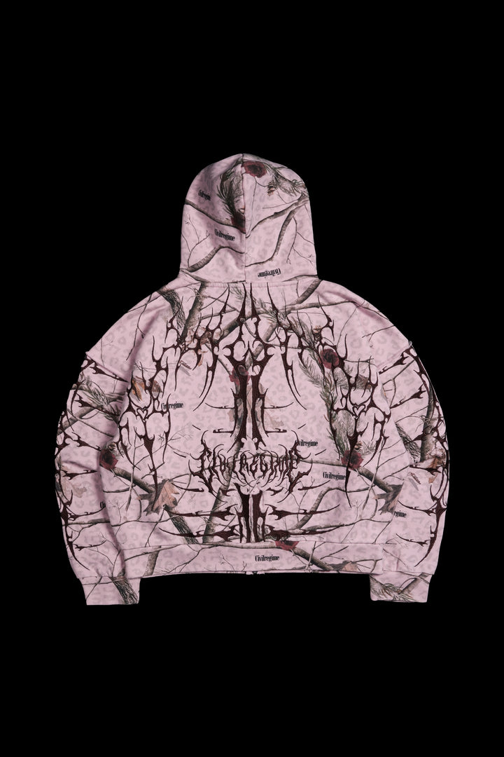 Core Brigade Civil Zip Up Hoodie in Baby Pink Real Leopard Camo
