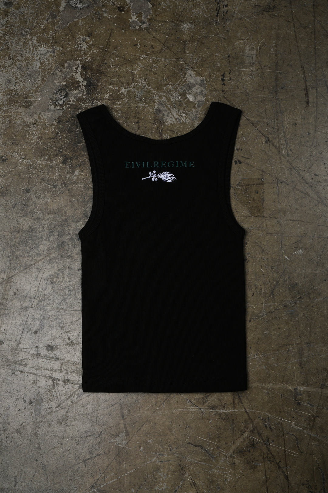 Civil Dispute Cropped Ribbed Tank in Black