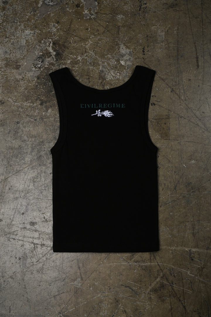 Civil Dispute Cropped Ribbed Tank in Black