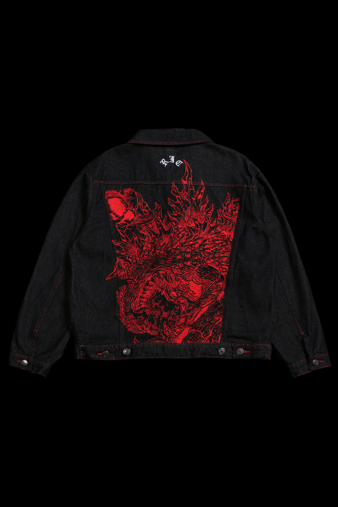 Flames And Agony Raw Denim Jean Jacket in Black