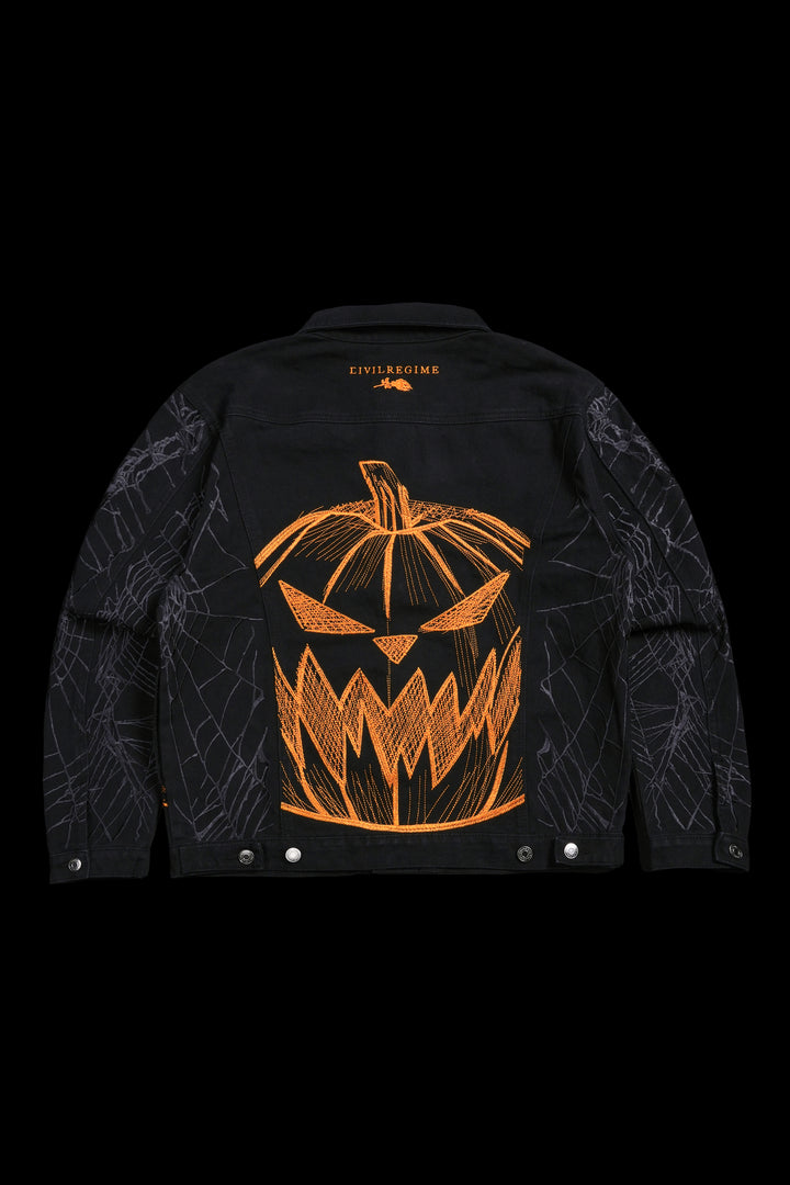 Pumpkin Freight Raw Denim Jacket in Black/Hallow Orange