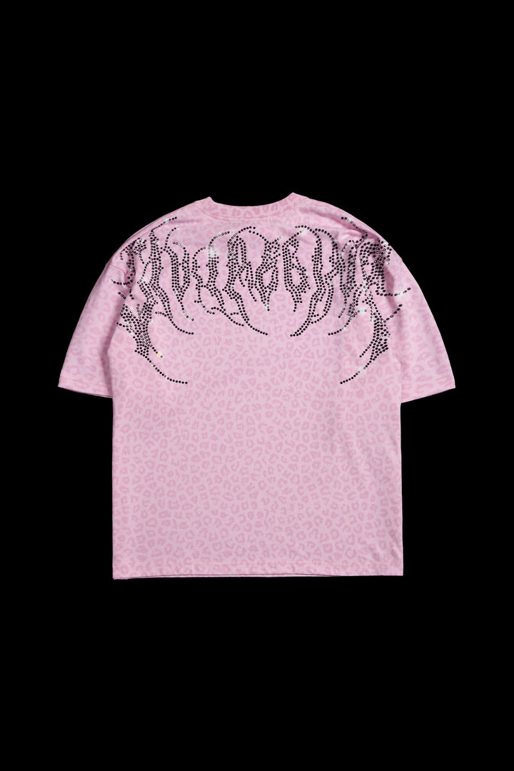 Concrete Stone 199X Oversized Tee in Baby Pink Cheetah