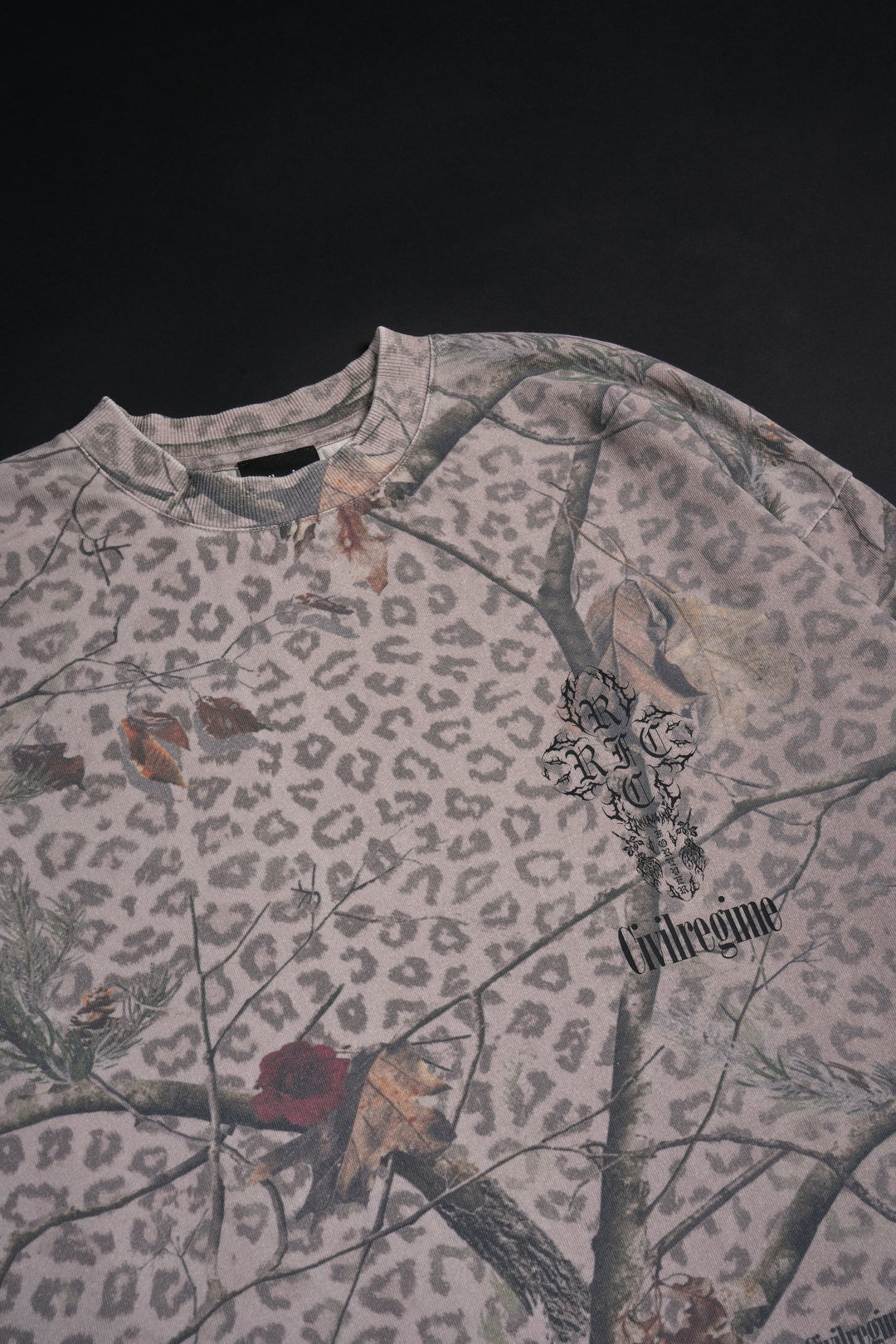 Concrete Sin American Classic Oversized Tee in Sun Wash Real Leopard Camo