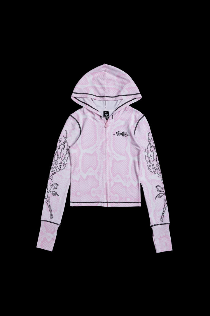 Serpent's Kiss Pookie's Zip Up Hoodie in Baby Pink Snake
