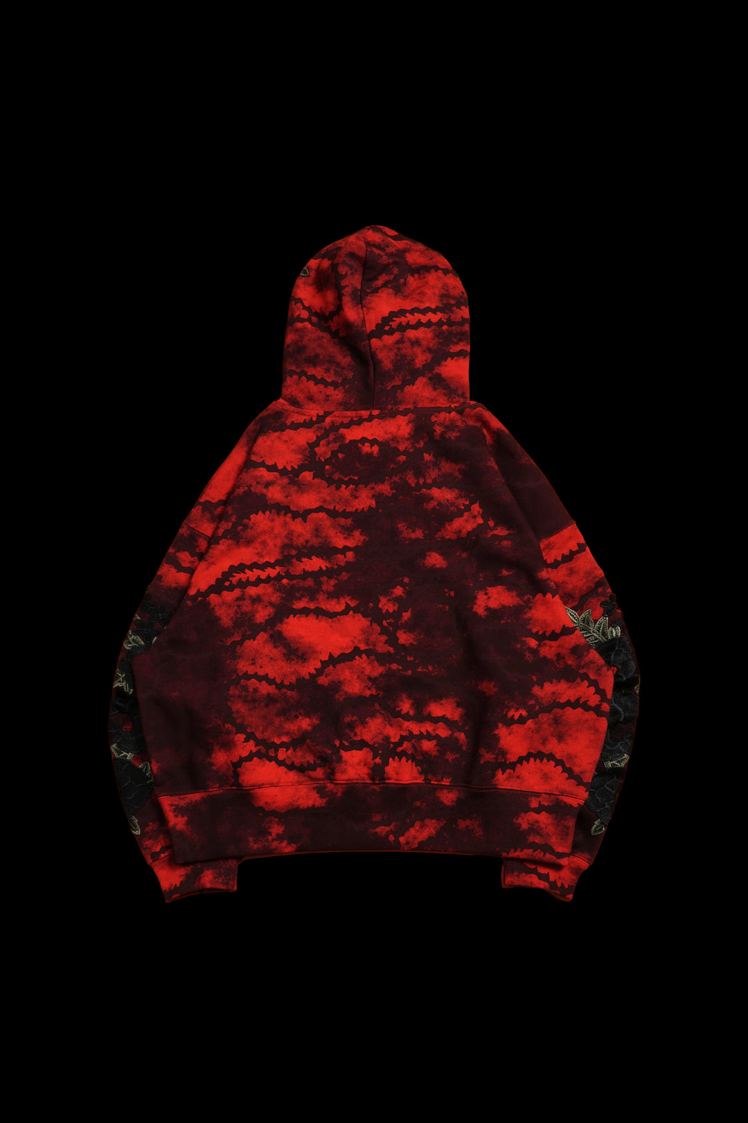 Chainsaw Forever Rose Hoodie in Black/Red Marble Wash