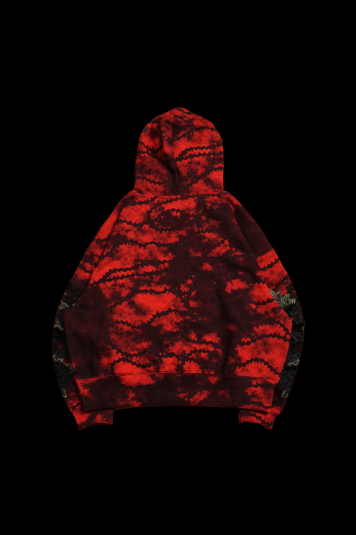 Chainsaw Forever Rose Hoodie in Black/Red Marble Wash