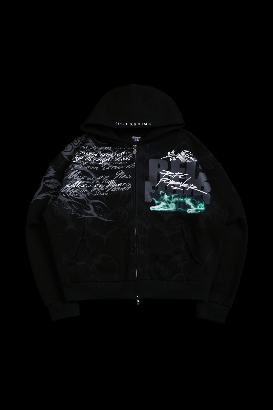 Cat Scan Civil Zip Up Hoodie in Black