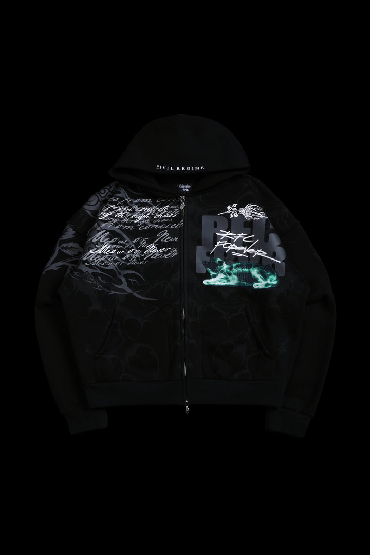 Cat Scan Civil Zip Up Hoodie in Black