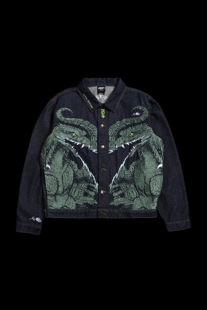 Facing Rage Raw Denim Jean Jacket in Blue