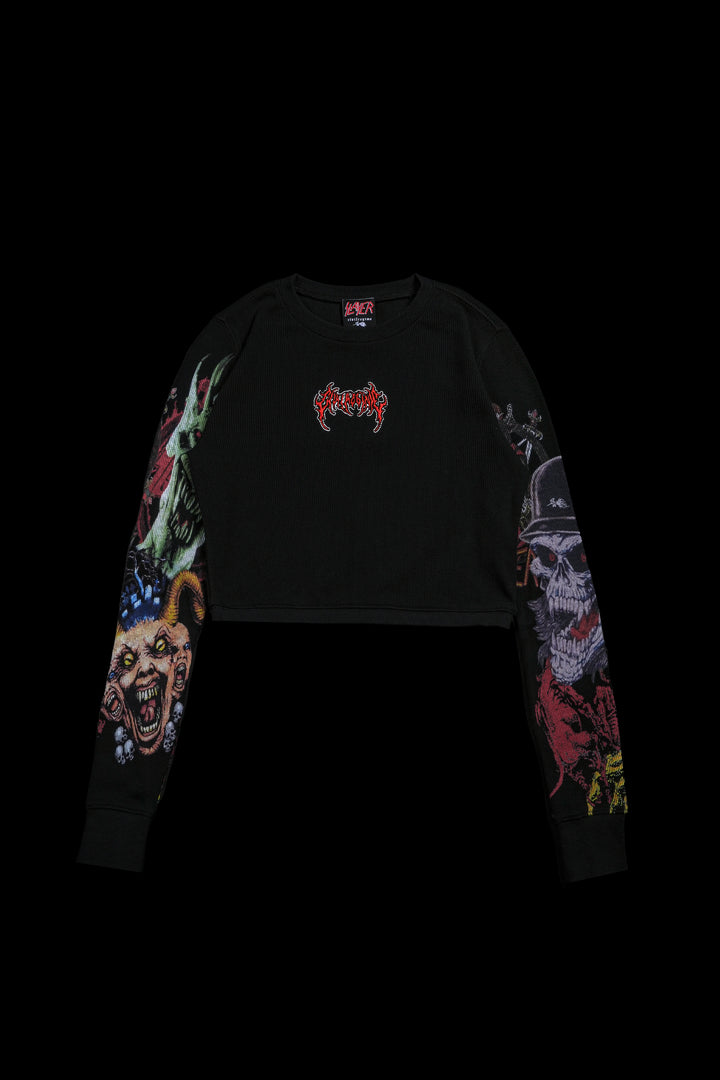 Delusions Crop L/S Waffle Thermal in Black