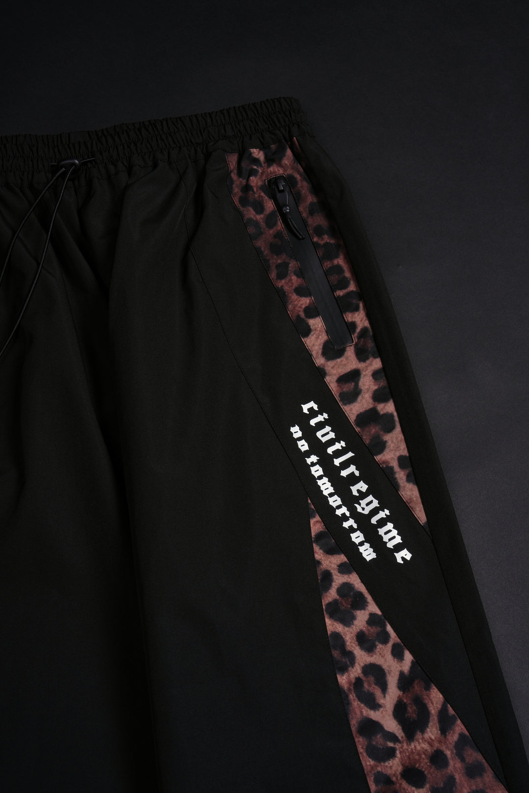 Concrete Wide Leg Track Pants in Black/Leopard