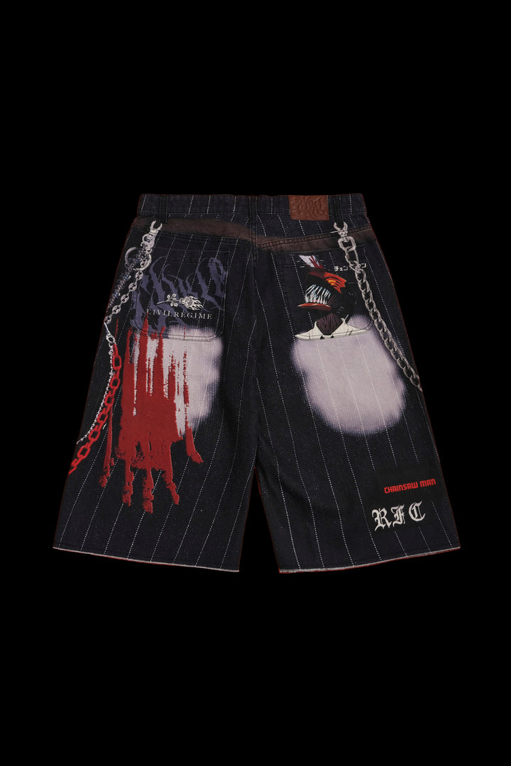 Motor Maniac Long Denim Shorts in Black