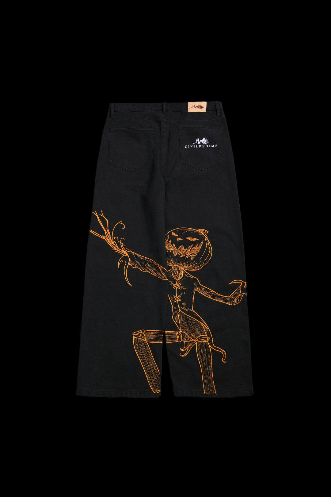 Pumpkin Freight Raw Denim Jeans in Black/Hallow Orange