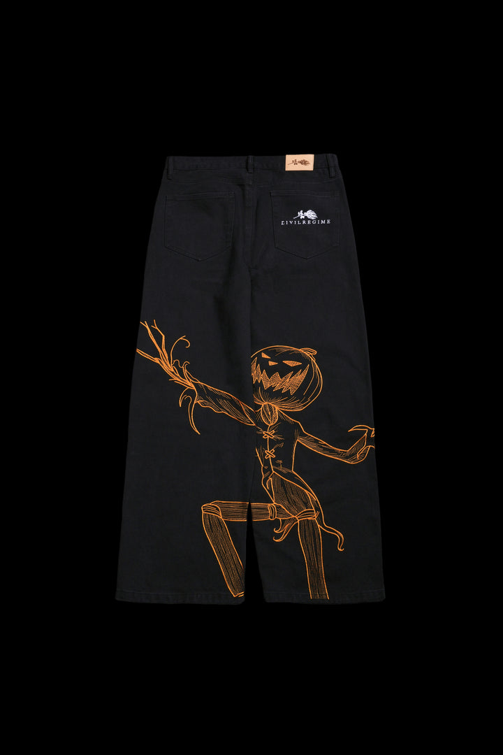 Pumpkin Freight Raw Denim Jeans in Black/Hallow Orange