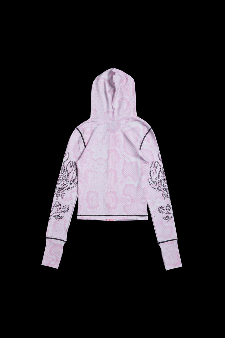 Serpent's Kiss Pookie's Zip Up Hoodie in Baby Pink Snake