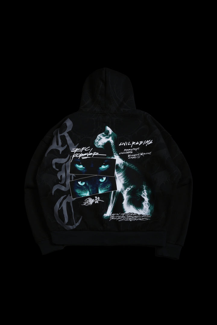 Cat Scan Civil Zip Up Hoodie in Black