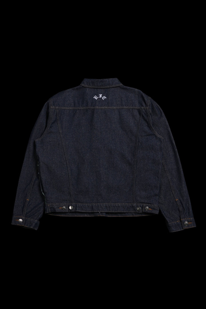 Facing Rage Raw Denim Jean Jacket in Blue