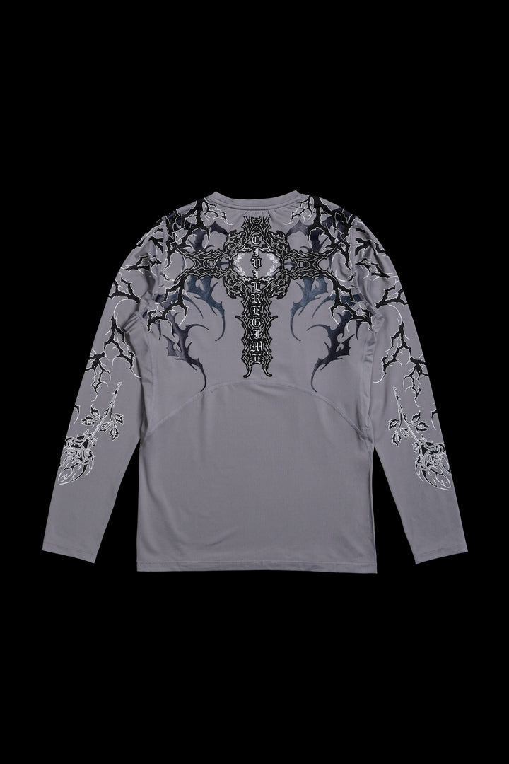 Corpse Cross Flex Scoop L/S Compression Shirt in Ash Gray