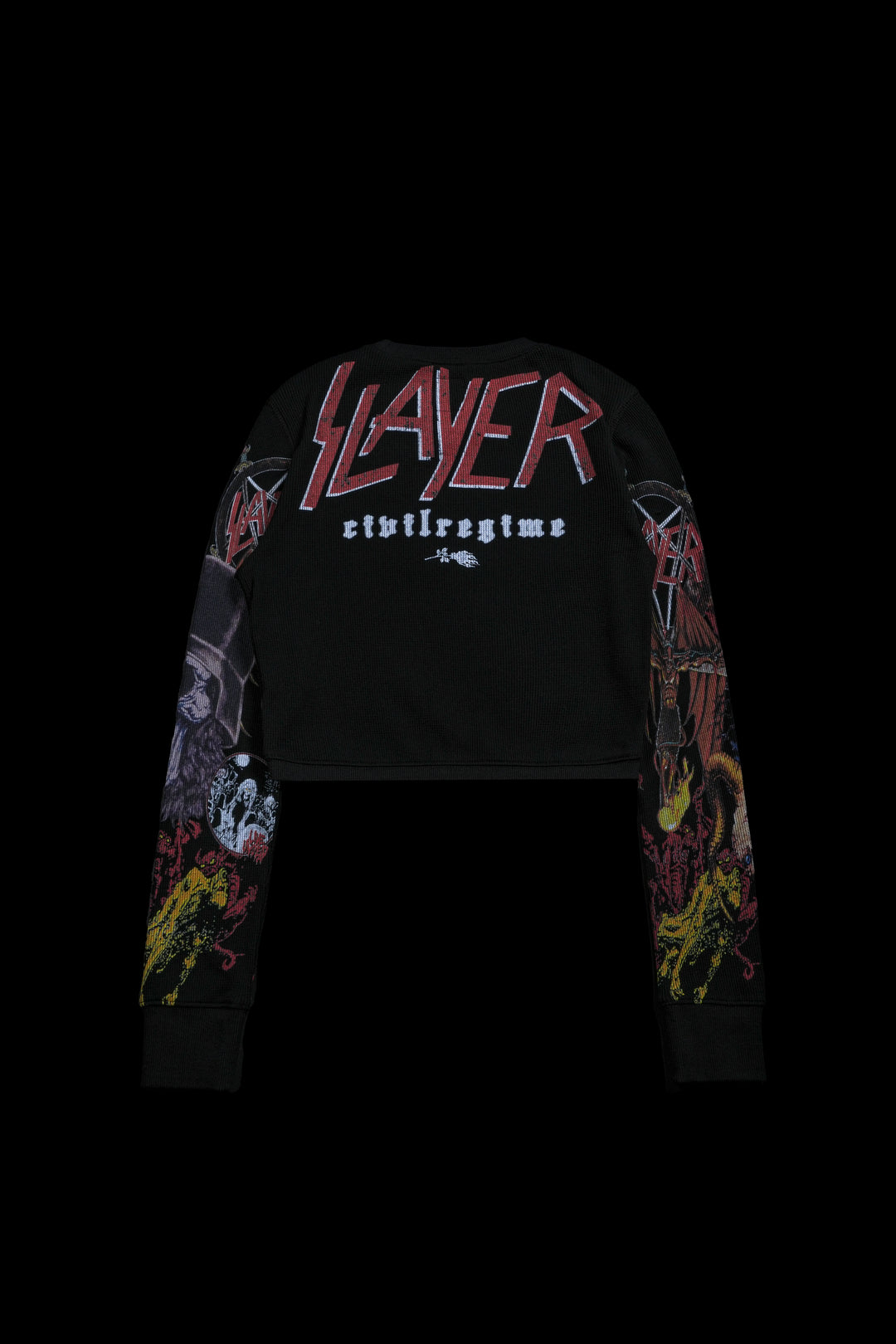 Delusions Crop L/S Waffle Thermal in Black