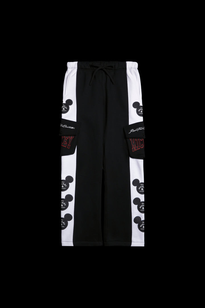 Mickey Wide Leg Cargo Fleece Pants in Black/White
