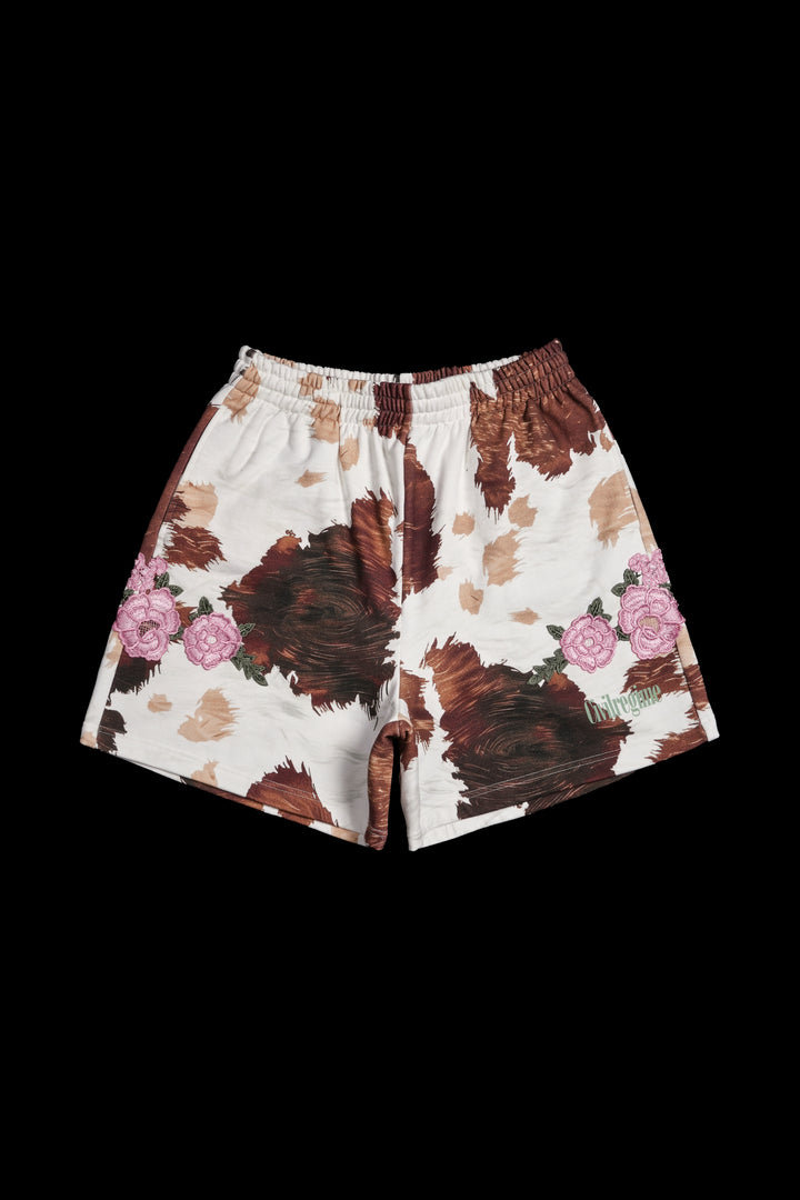 Baby Pink Rose Baggy Shorts in Cow Print