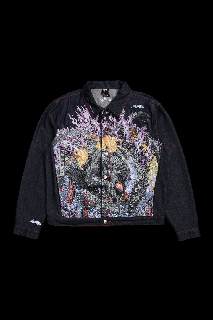 Deep Blue Attack Raw Denim Jean Jacket in Blue