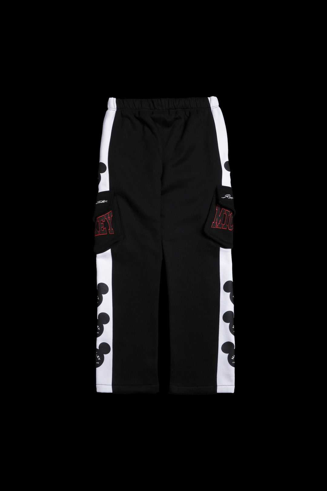 Mickey Wide Leg Cargo Fleece Pants in Black/White