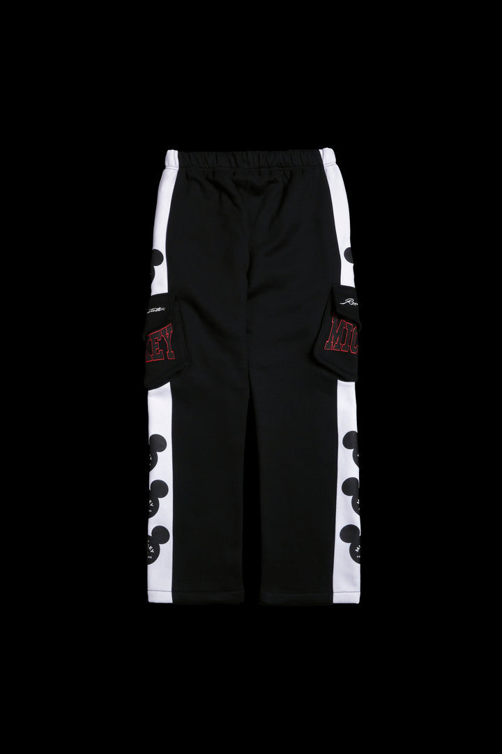 Mickey Wide Leg Cargo Fleece Pants in Black/White