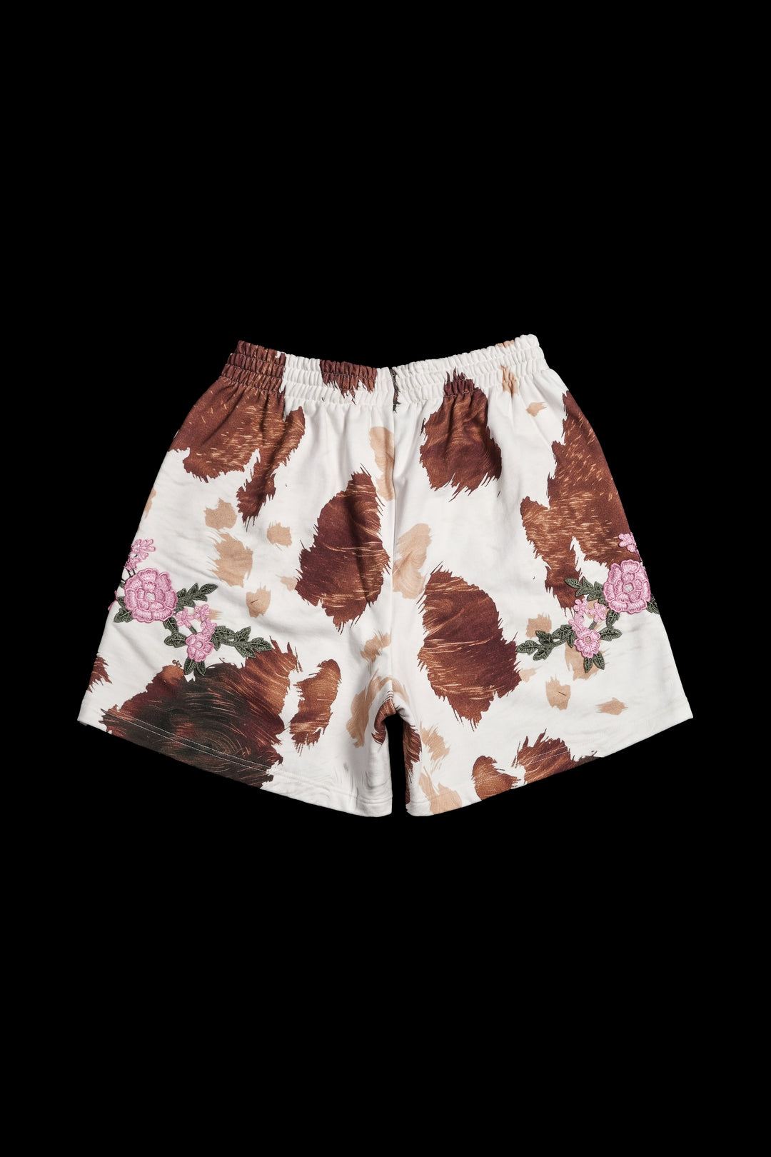 Baby Pink Rose Baggy Shorts in Cow Print