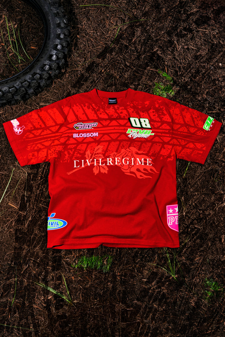Legend Of Blossom "Side By Side" 199X Oversized Tee in Equestrian Red