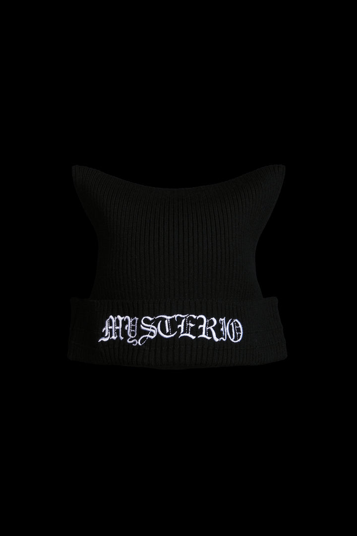 Mysterio Rose Script Horns Beanie in Black