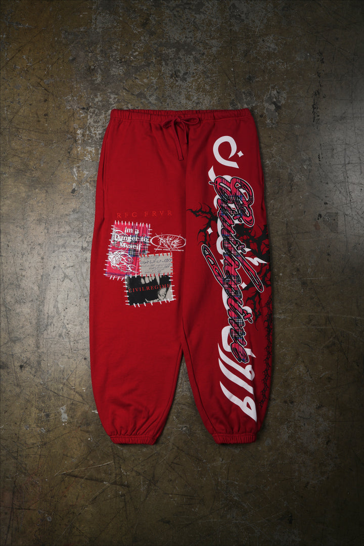 Plaid Punks Lounger Sweat Pants in Equestrian Red