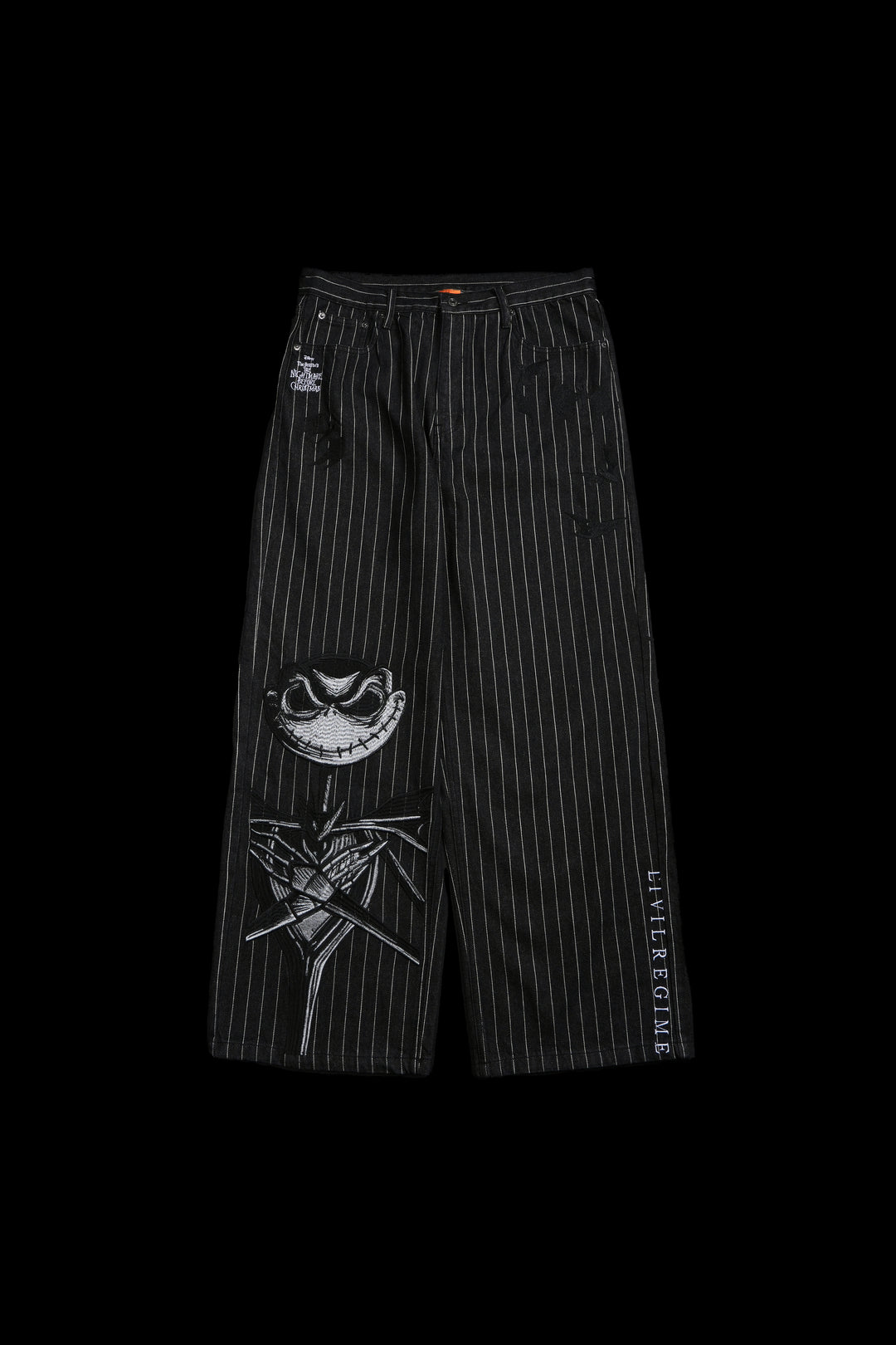 Hell Bound Bats Raw Denim Jeans in Black/White Pinstripe