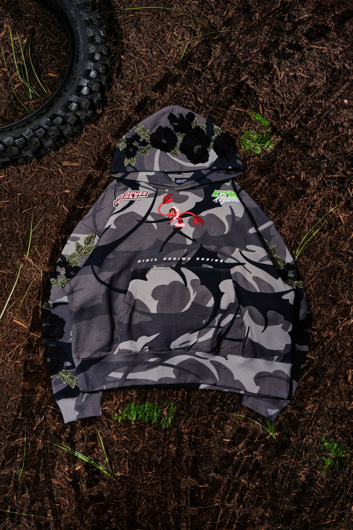 Stray Roses Hoodie in Charcoal Camo