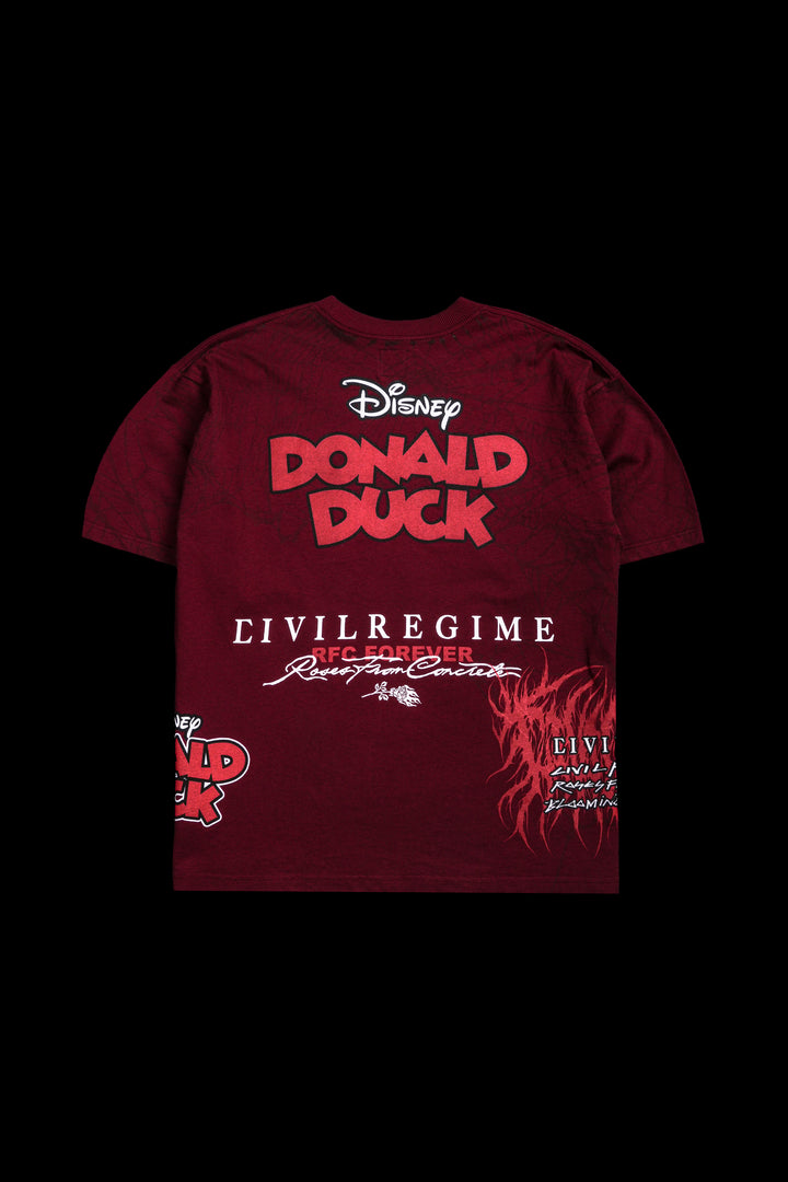 Donald Duck Chaos 199X Oversized Tee in Oxblood