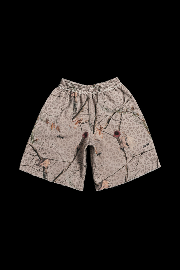 Concrete Sin Fleece Jorts in Sun Wash Real Leopard Camo