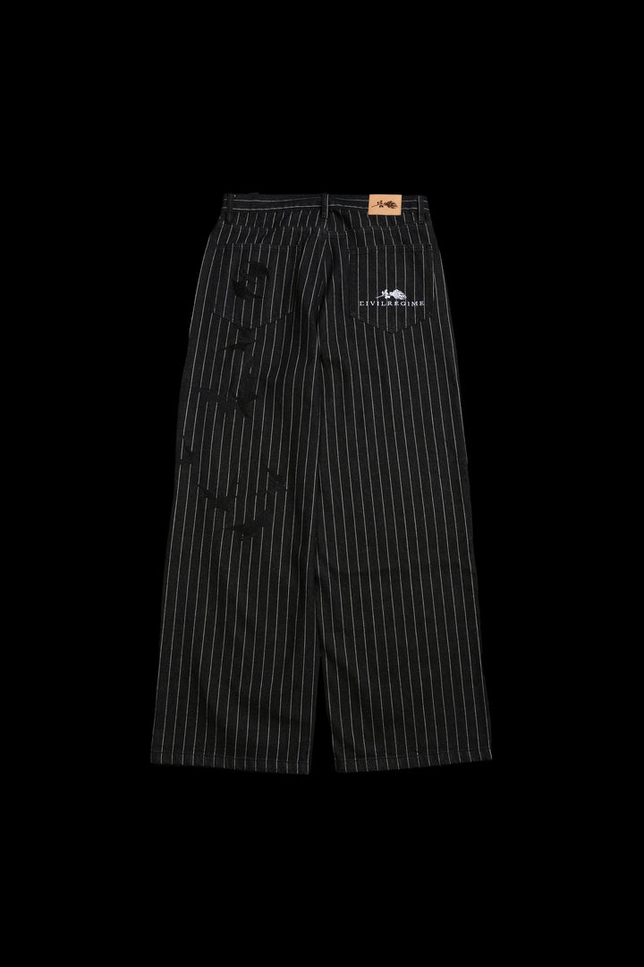Hell Bound Bats Raw Denim Jeans in Black/White Pinstripe