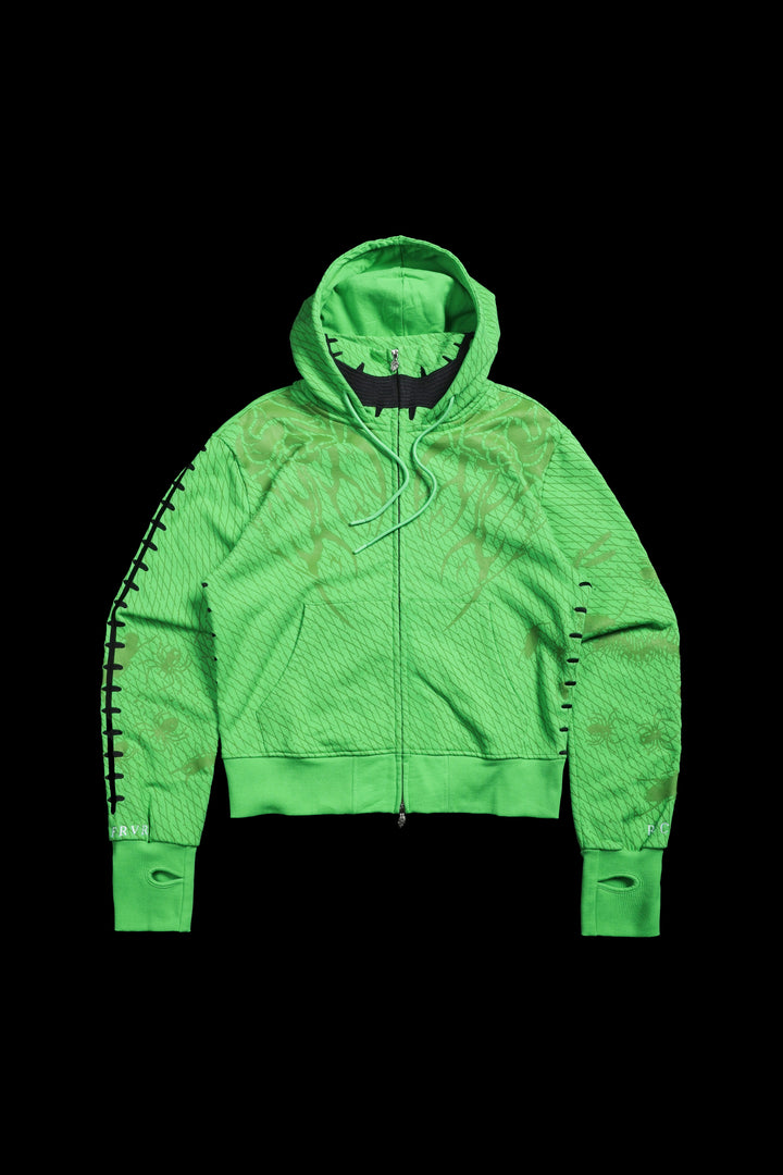 Oogie Boogie Civil Cowl Zip Up Hoodie in Acid Green