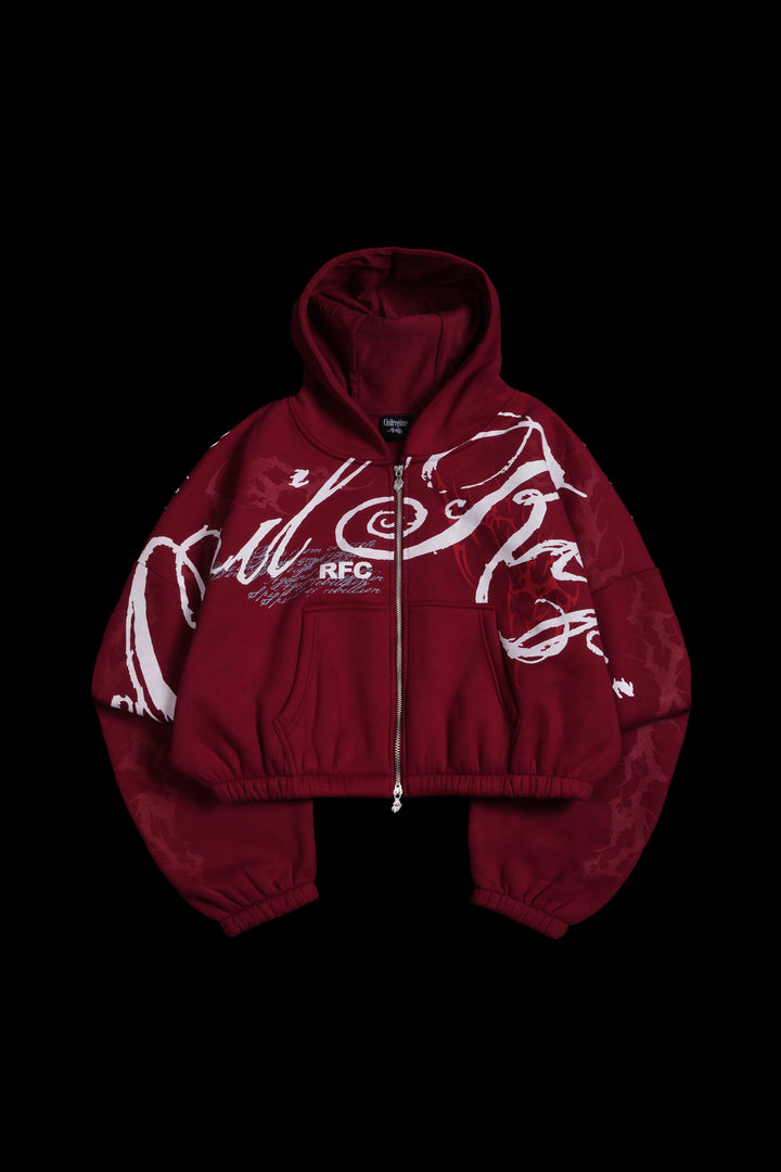 Letter To You Ultra Crop Zip Up Hoodie in Dark Red