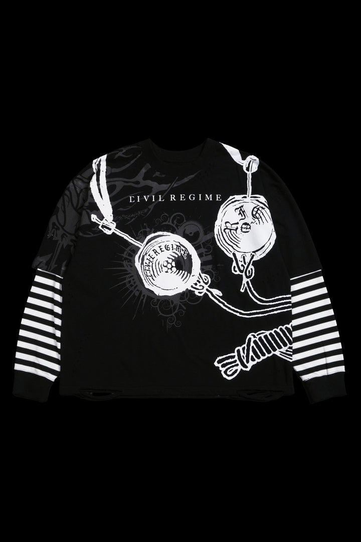 Music On, World Off Distressed Twofer in Black Stripe Black/White